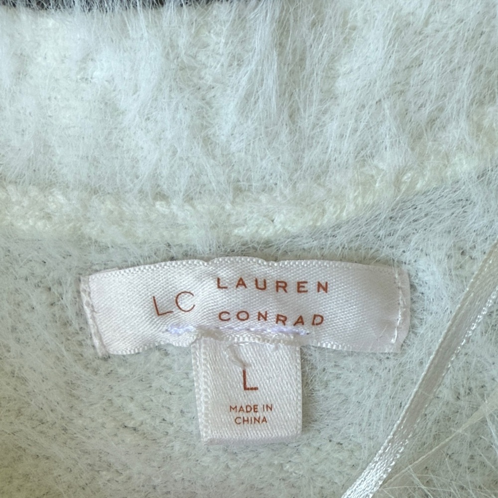 LC Lauren Conrad Cream Fuzzy Scoop-Neck Sweater